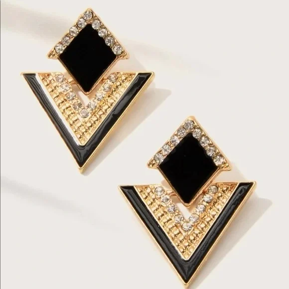 GOLD 3/$30 Rhinestone Triangle Earrings - Picture 2 of 2